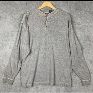 G H Bass & Co Henley Long Sleeve Tee Shirt Men L Heather Gray 100% Cotton Casual